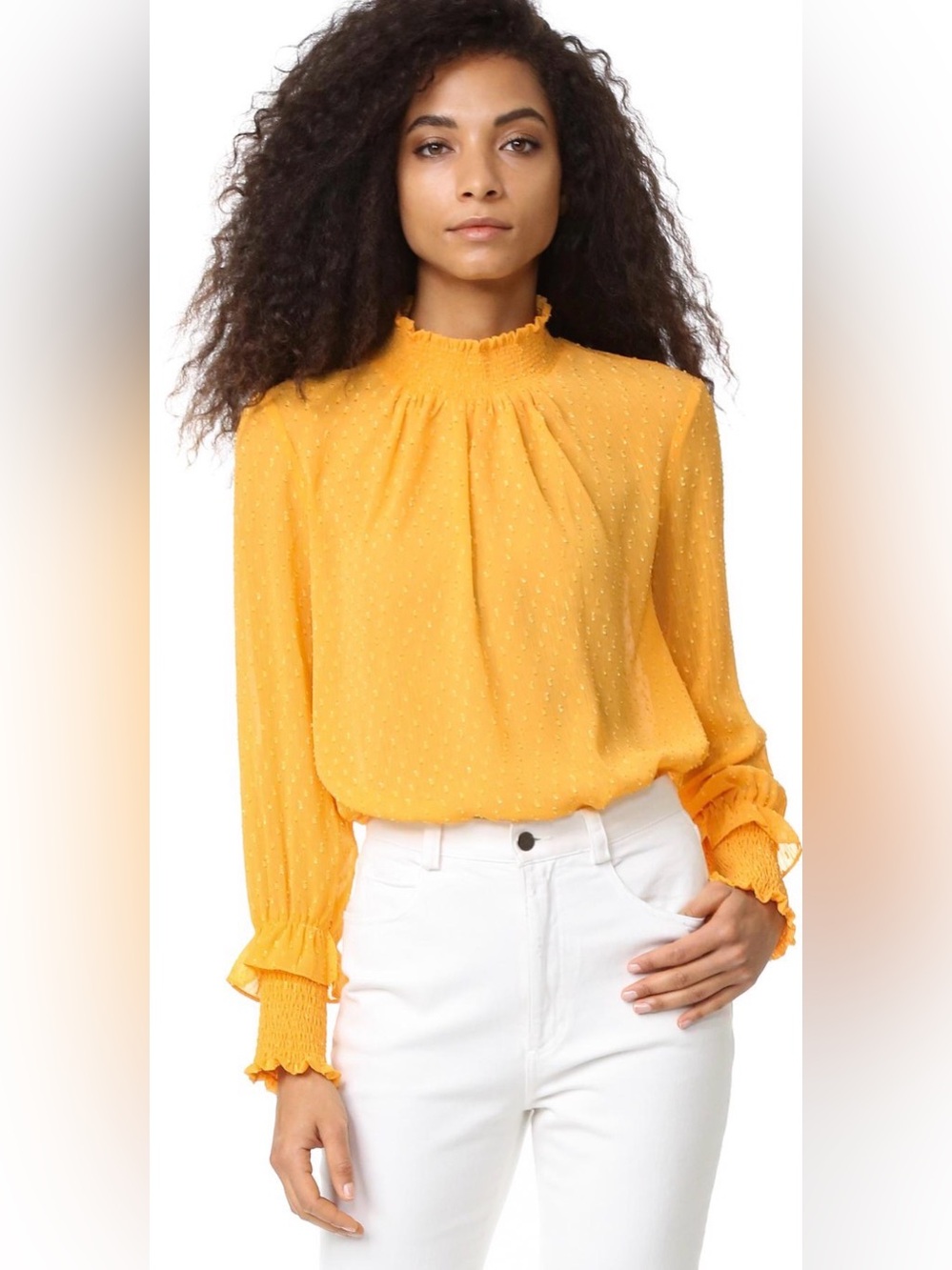 English Factory Mustard Yellow Swiss Dot Long-Sleeve Blouse